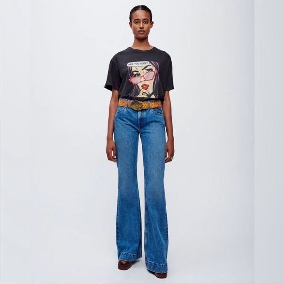 NWT RE/DONE 70s Low Rise Bell Bottom Jeans in Clean Moon Stoned Medium Wash - Picture 2 of 7